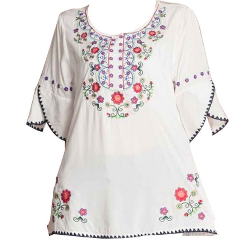 Ashir Aley Girls Embroidered Peasant Tops Mexican Bohemian Blouses , Large, White - Image 1